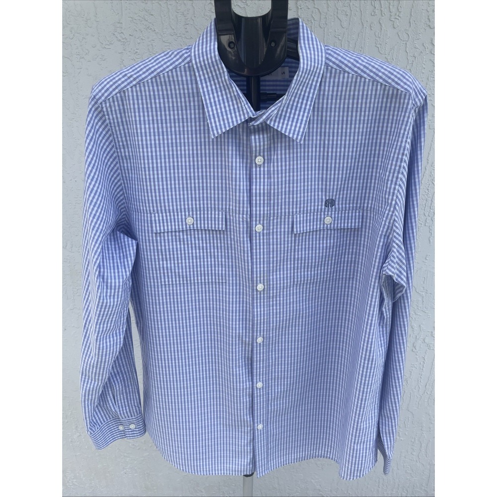 Calvin Klein Men's Dress Shirt 100% Cotton Purple Blue Gingham Button Down Sz L‎